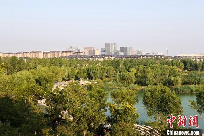 從完成頂層設(shè)計(jì)到如火如荼大規(guī)模建設(shè)，六年來(lái)，雄安新區(qū)如春天的竹子一般拔節(jié)生長(zhǎng)，這座承載千年大計(jì)的“未來(lái)之城”已雄姿初顯。從“一張白紙”開(kāi)始著墨，如今的雄安新區(qū)已是濃墨重彩的“山水畫(huà)”。<a target='_blank' href='/'>中新社</a>記者近日走訪(fǎng)了雄安新區(qū)多地，從“藍(lán)綠金”三色感受這座“未來(lái)之城”的巨大變化。圖為7月18日拍攝的河北雄安新區(qū)金湖公園。 <a target='_blank' href='/'>中新社</a>記者 易海菲 攝