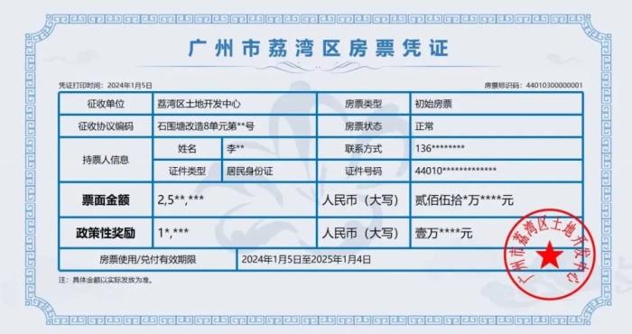 廣州市荔灣區(qū)房票憑證。 圖片來(lái)源：廣州荔灣發(fā)布